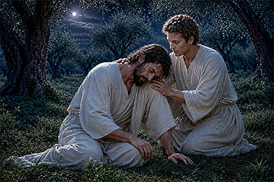 An angel strengthens Jesus in Gethsemane